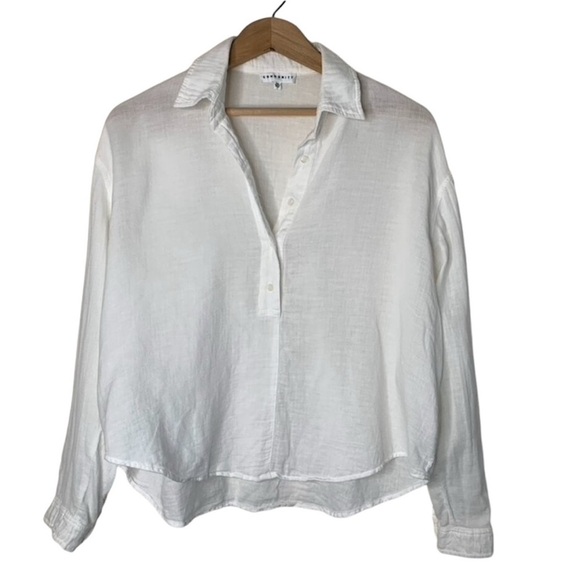 Aritzia Community Shirt Poplin cotton linen White Collared Half Button Size XXS - Picture 3 of 16